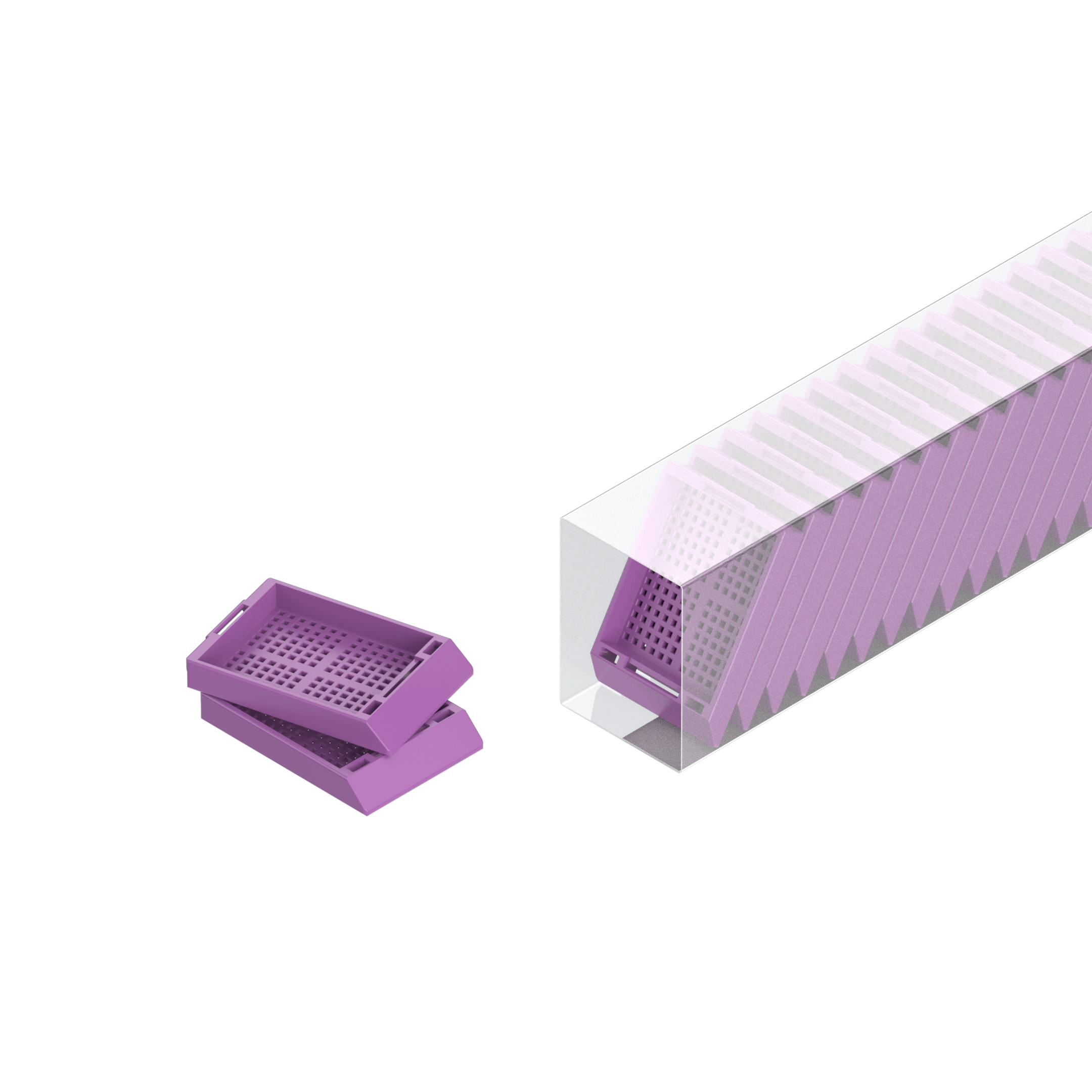 Einbettkassetten - Biopsie dunkelviolett ohne Deckel im Magazin