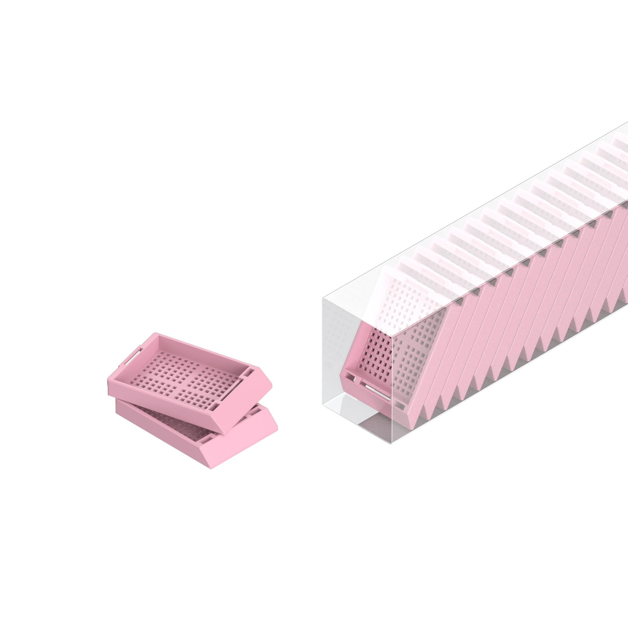 Einbettkassetten - Biopsie rosa ohne Deckel im Magazin