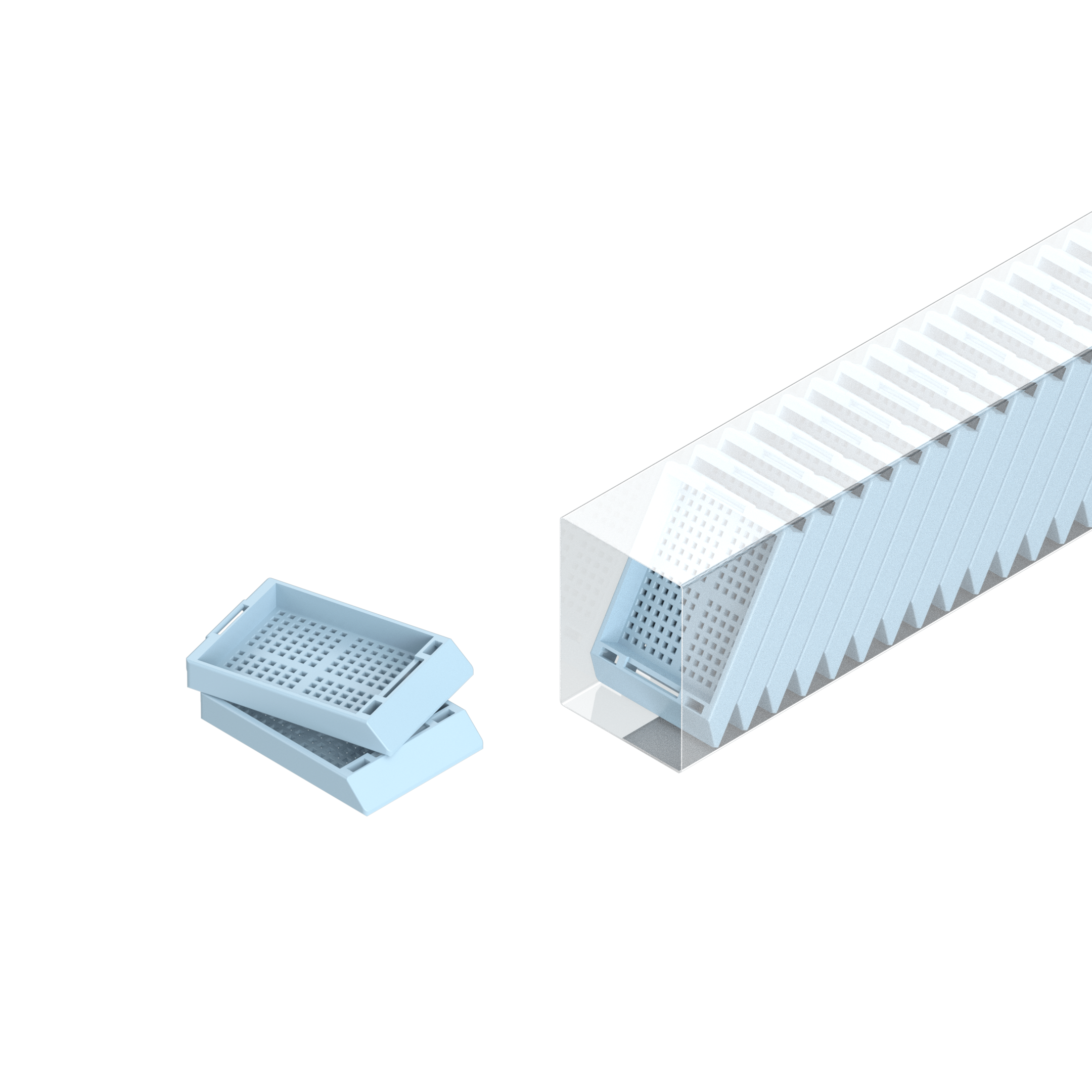 Einbettkassetten - Biopsie pastellblau ohne Deckel im Magazin