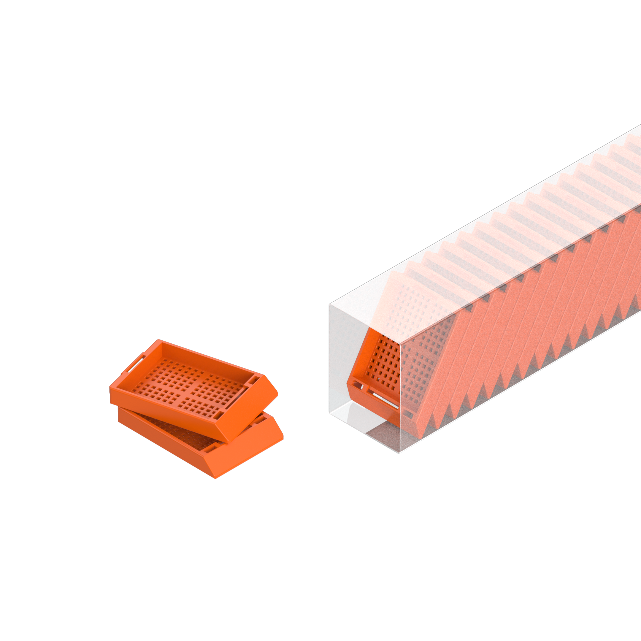 Einbettkassetten - Biopsie dunkelorange ohne Deckel im Magazin