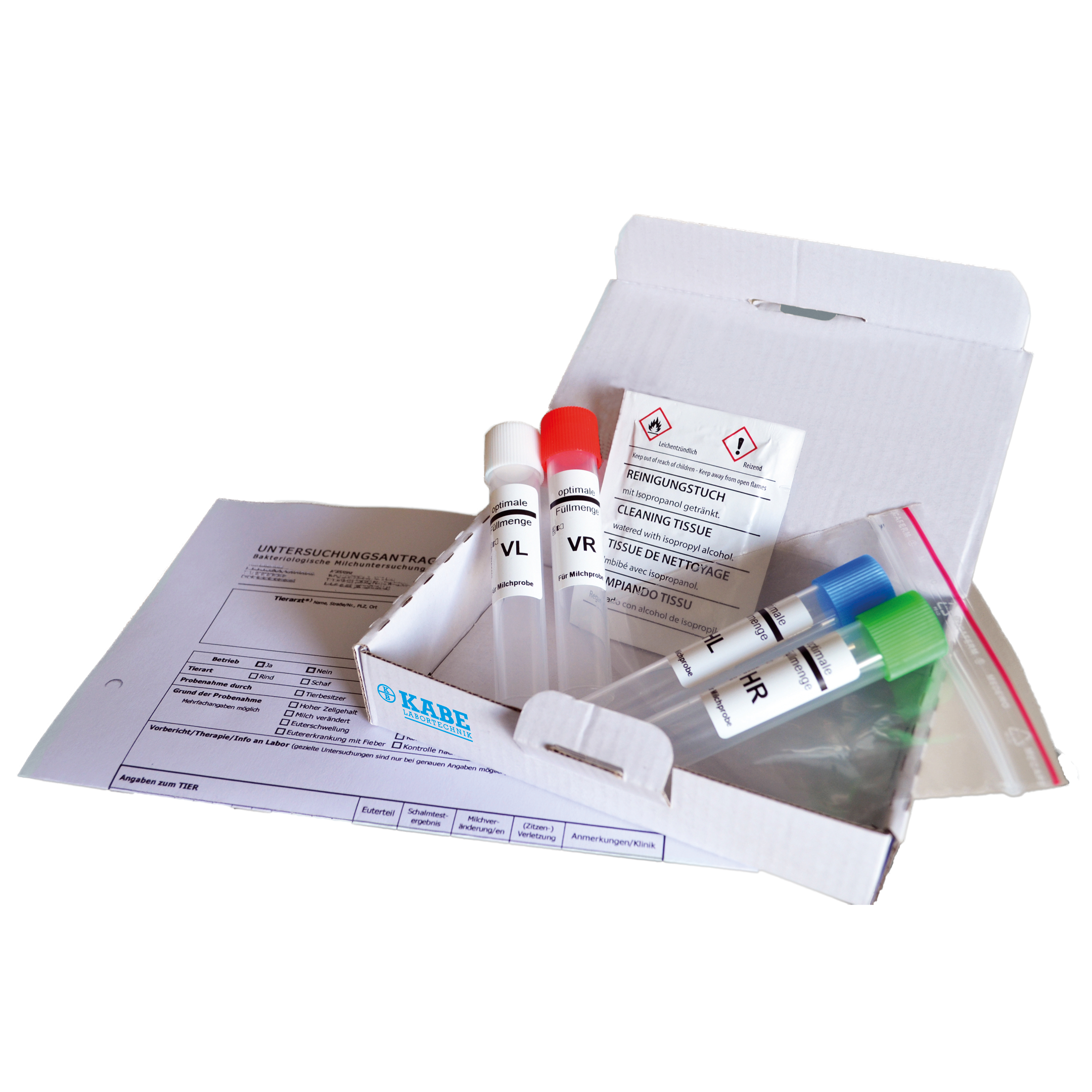 Milchprobenset für bakterielle Untersuchungen 4er, ohne Probenbegleitschein
