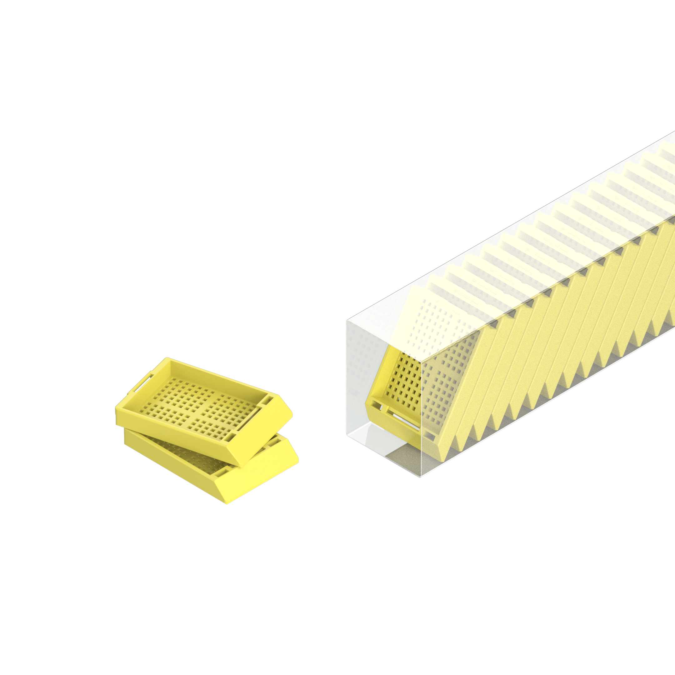 Einbettkassetten - Biopsie gelb ohne Deckel im Magazin