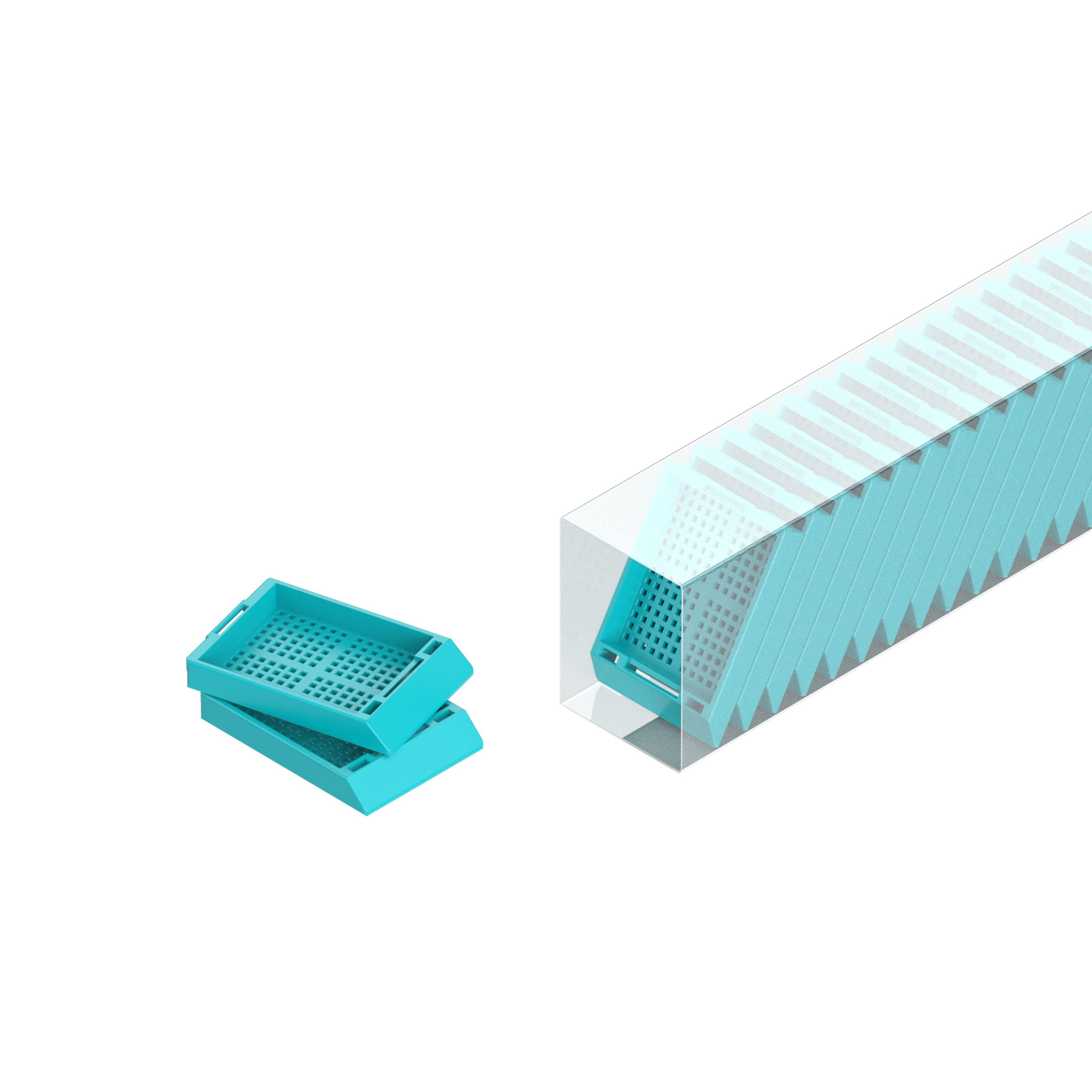 Einbettkassetten - Biopsie türkis ohne Deckel im Magazin