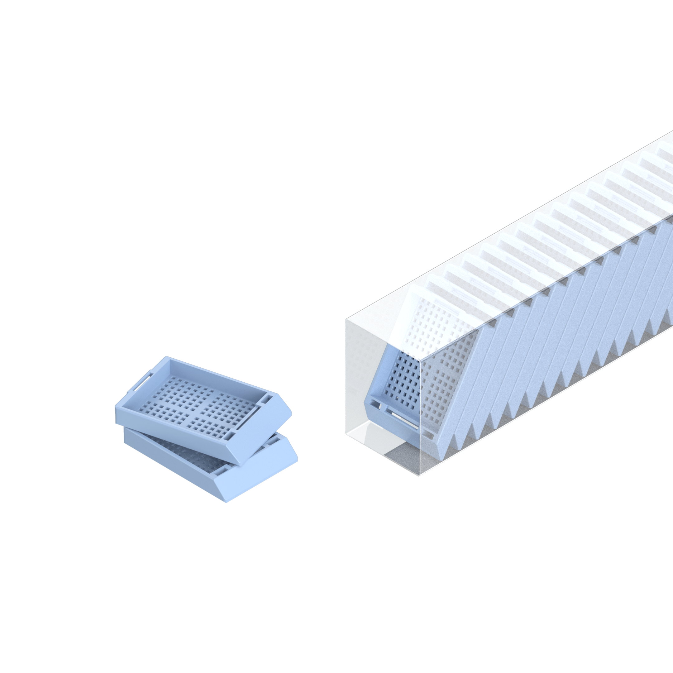 Einbettkassetten - Biopsie hellblau ohne Deckel im Magazin