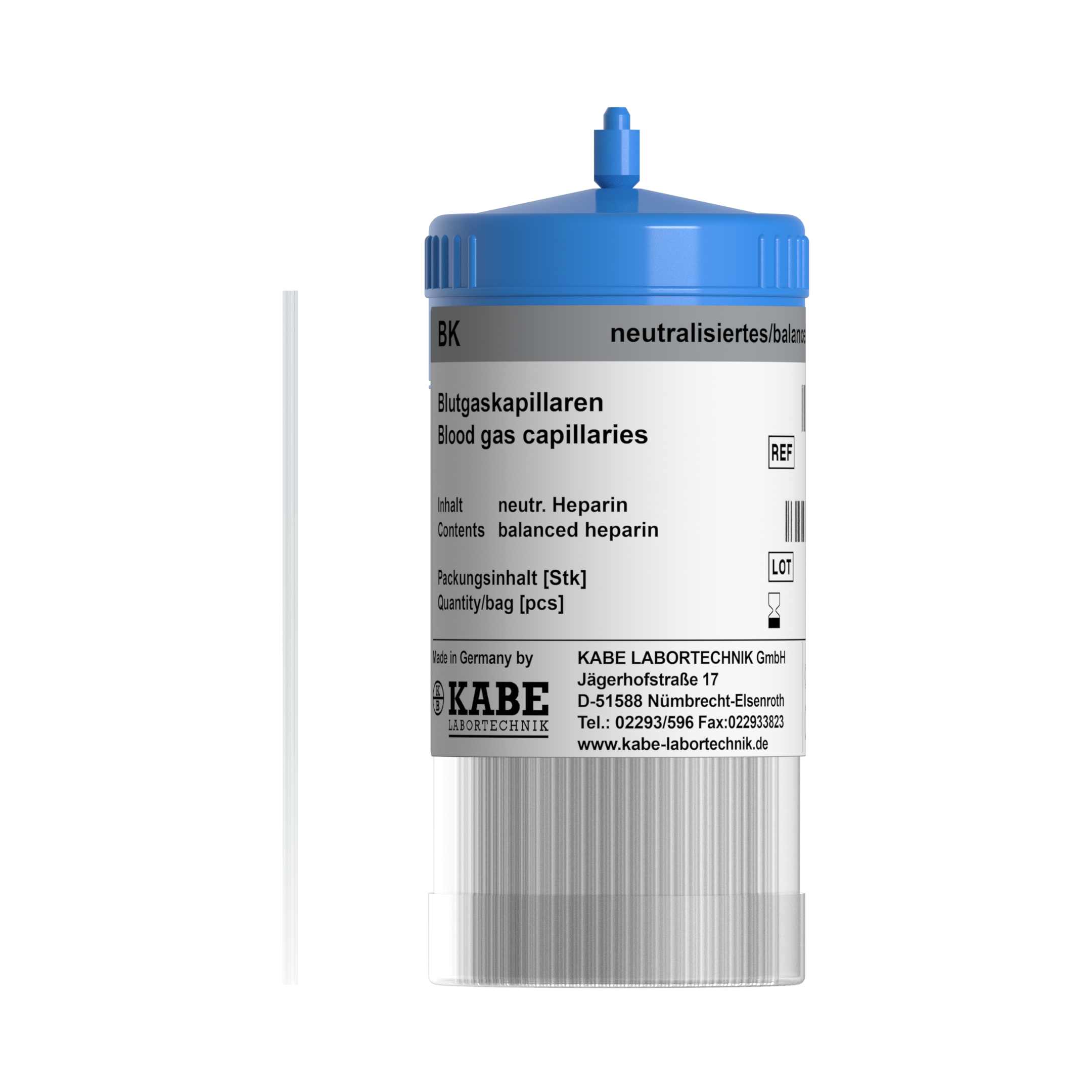 Blutgaskapillaren BK 75 dünner Ø neutralisiertes Heparin