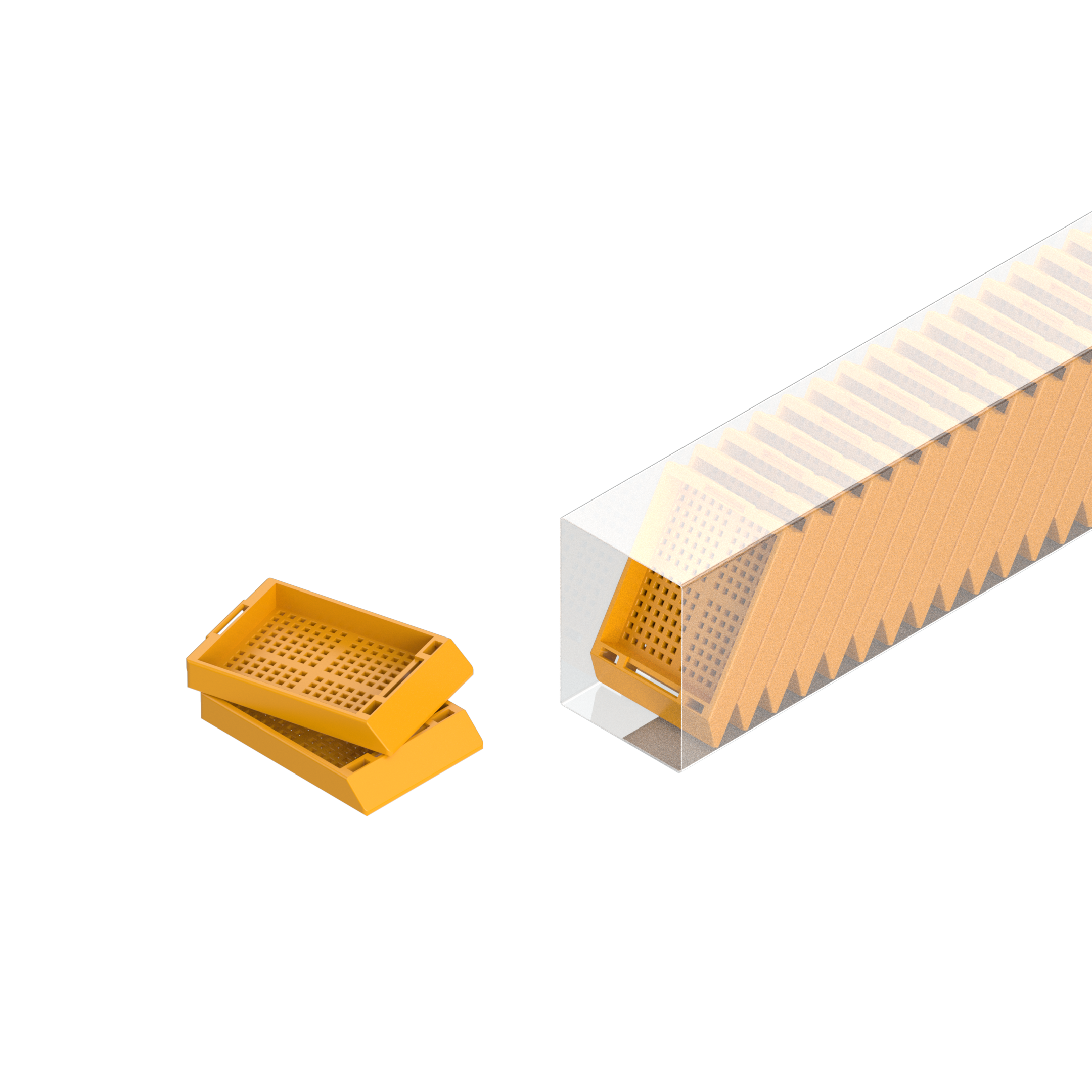 Einbettkassetten - Biopsie hellorange ohne Deckel im Magazin