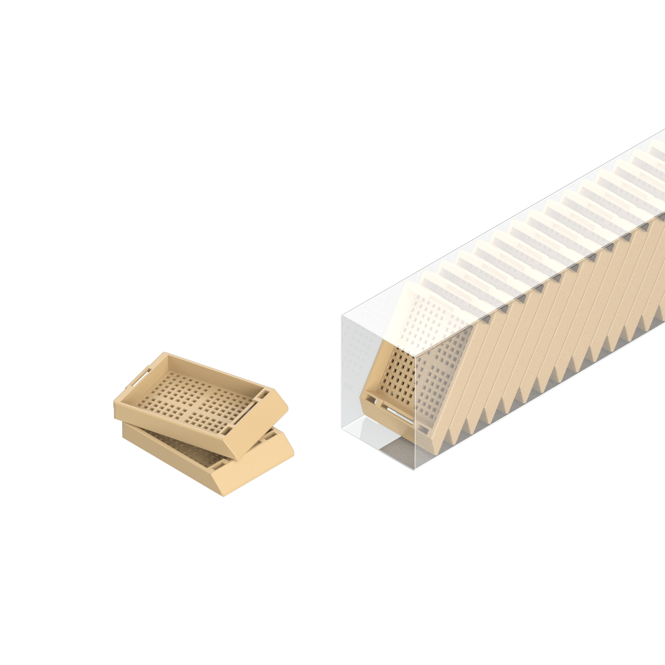 Einbettkassetten - Biopsie beige ohne Deckel im Magazin