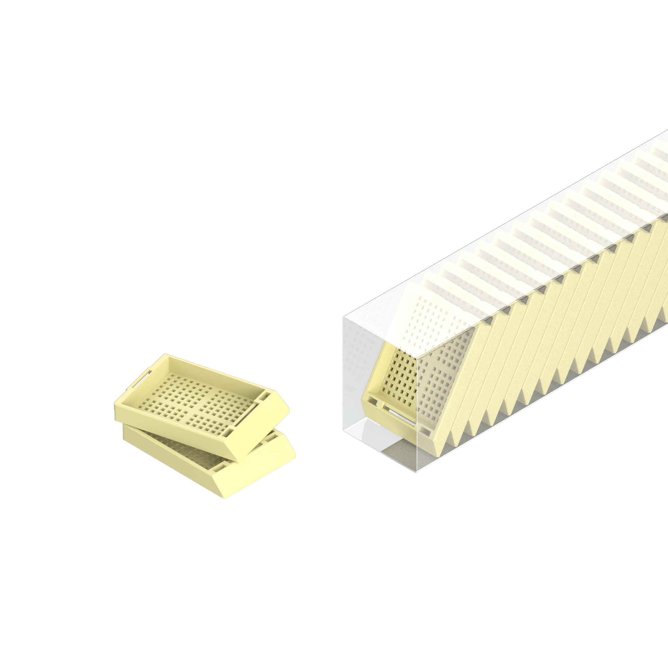 Einbettkassetten - Biopsie pastellgelb ohne Deckel im Magazin