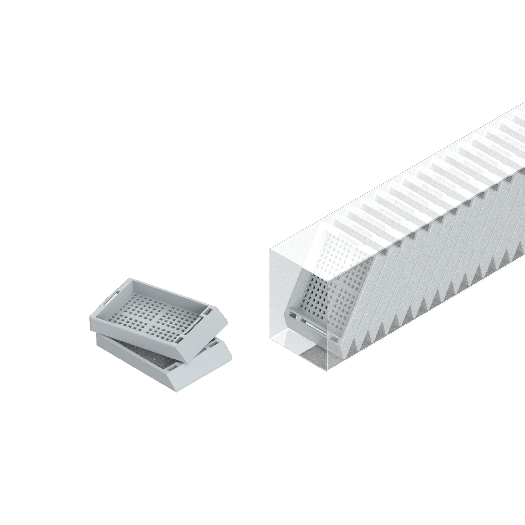 Einbettkassetten - Biopsie grau ohne Deckel im Magazin
